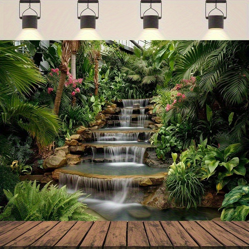 Spa Wellness Nature - Waterfall Garden Tapestry Lush Tropical Plants